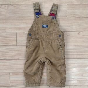 OshKosh B'gosh Tan Corduroy Vestbak Overalls with Flannel Lining 6-9 Months